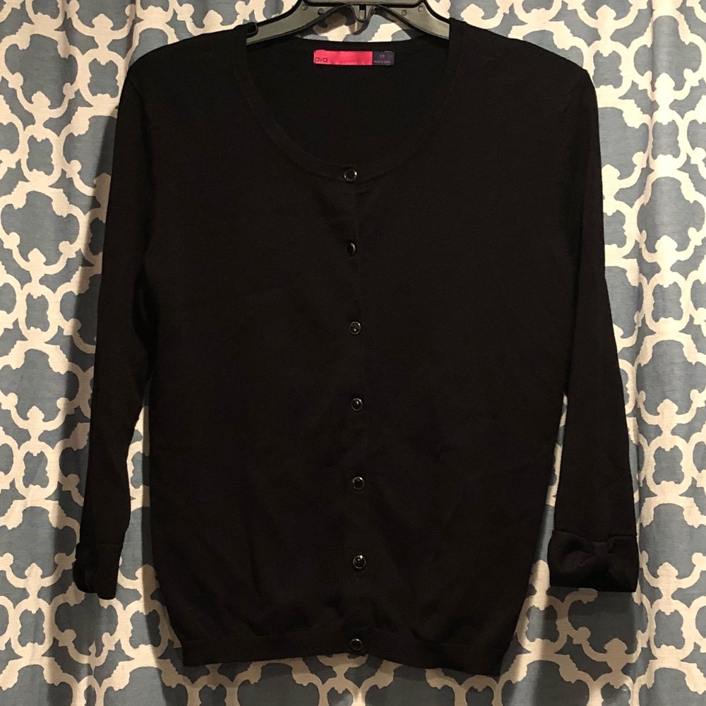 Ava Cardigan in Black with Accented Bow Sleeves